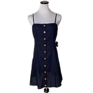 Active USA SZ L Navy Button Down Linen Blend Dress | NWT